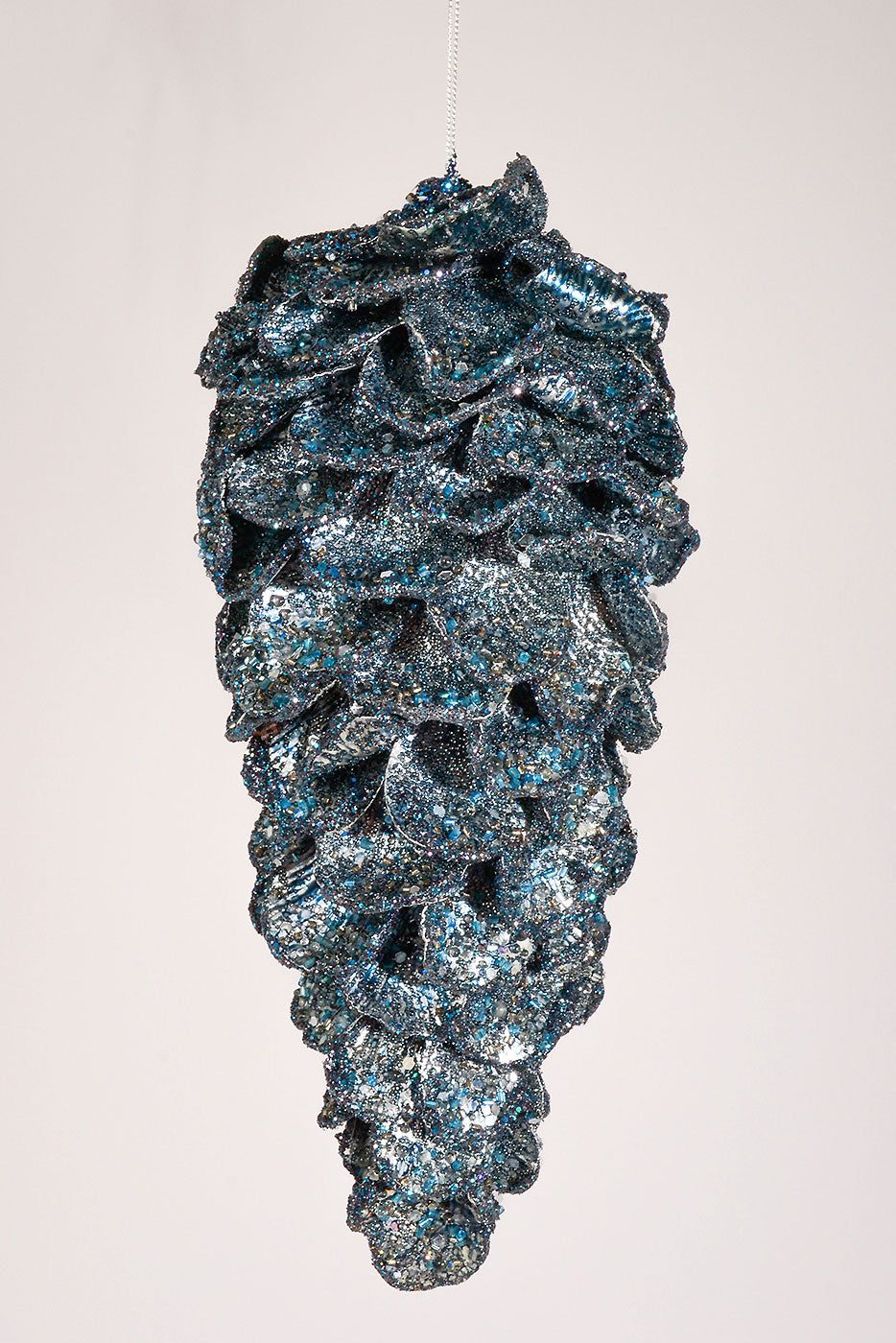 11" Iced W/Glitter Jewel Pinecone Ornament Dark Blue/Silver