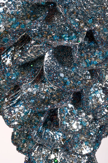 11" Iced W/Glitter Jewel Pinecone Ornament Dark Blue/Silver