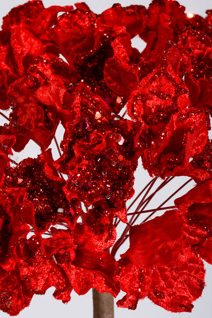 29" Crystal Encrusted Hydrangea Stem Red