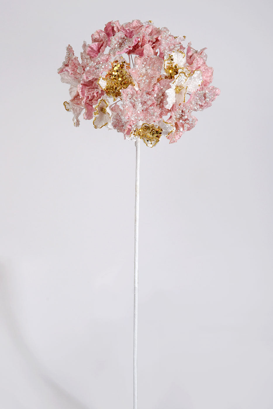 29" Pearl Sequin Encrusted Hydrangea Stem Pink/Cream