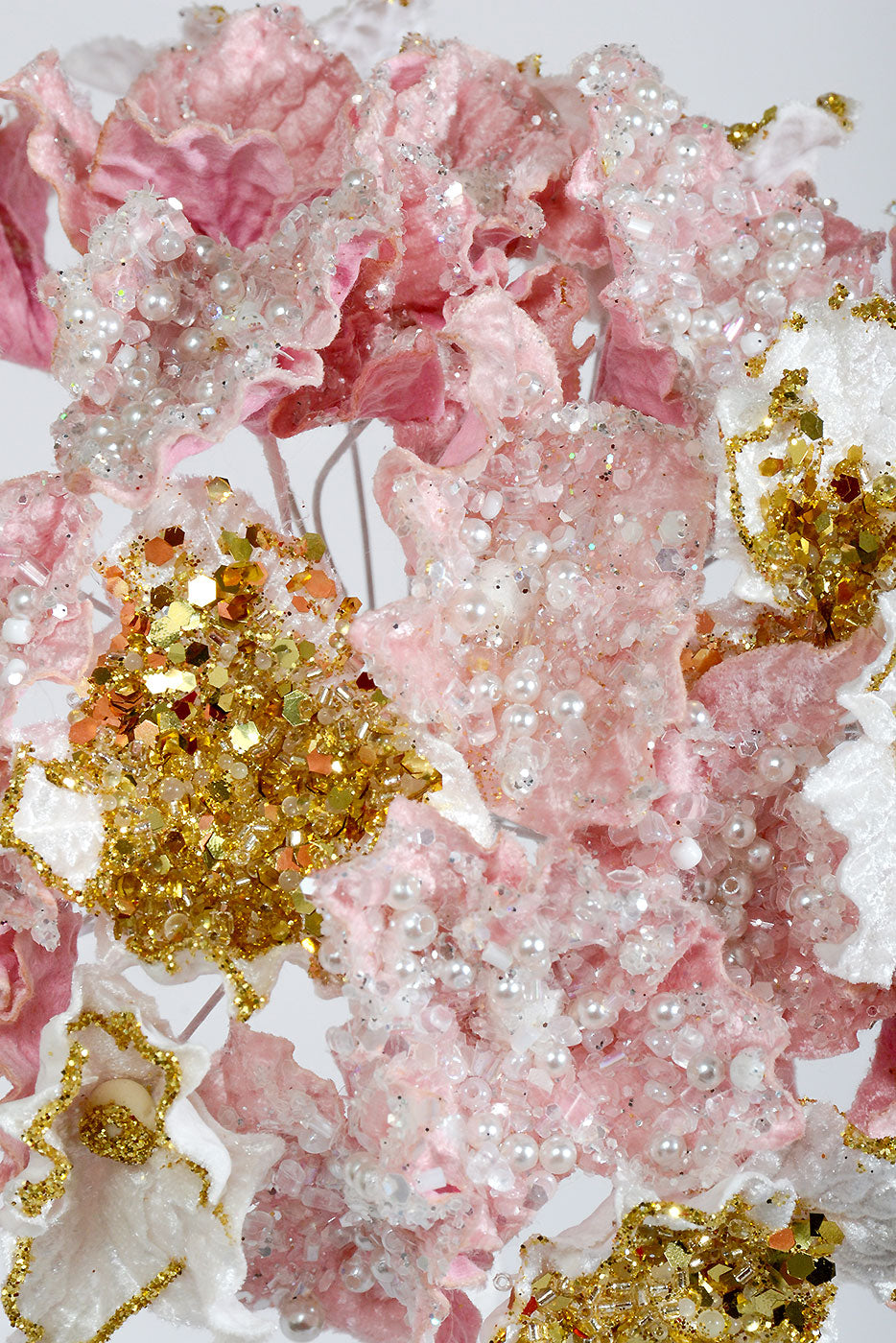 29" Pearl Sequin Encrusted Hydrangea Stem Pink/Cream
