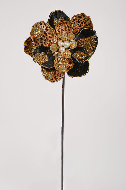 28" Glitter/Jewel Safari Magnolia Stem Black/Gold