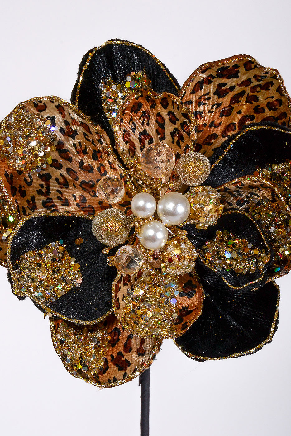 28" Glitter/Jewel Safari Magnolia Stem Black/Gold