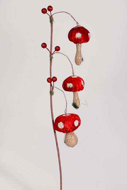 23.5" Polka Dot Triple Mushroom Spray Red/White