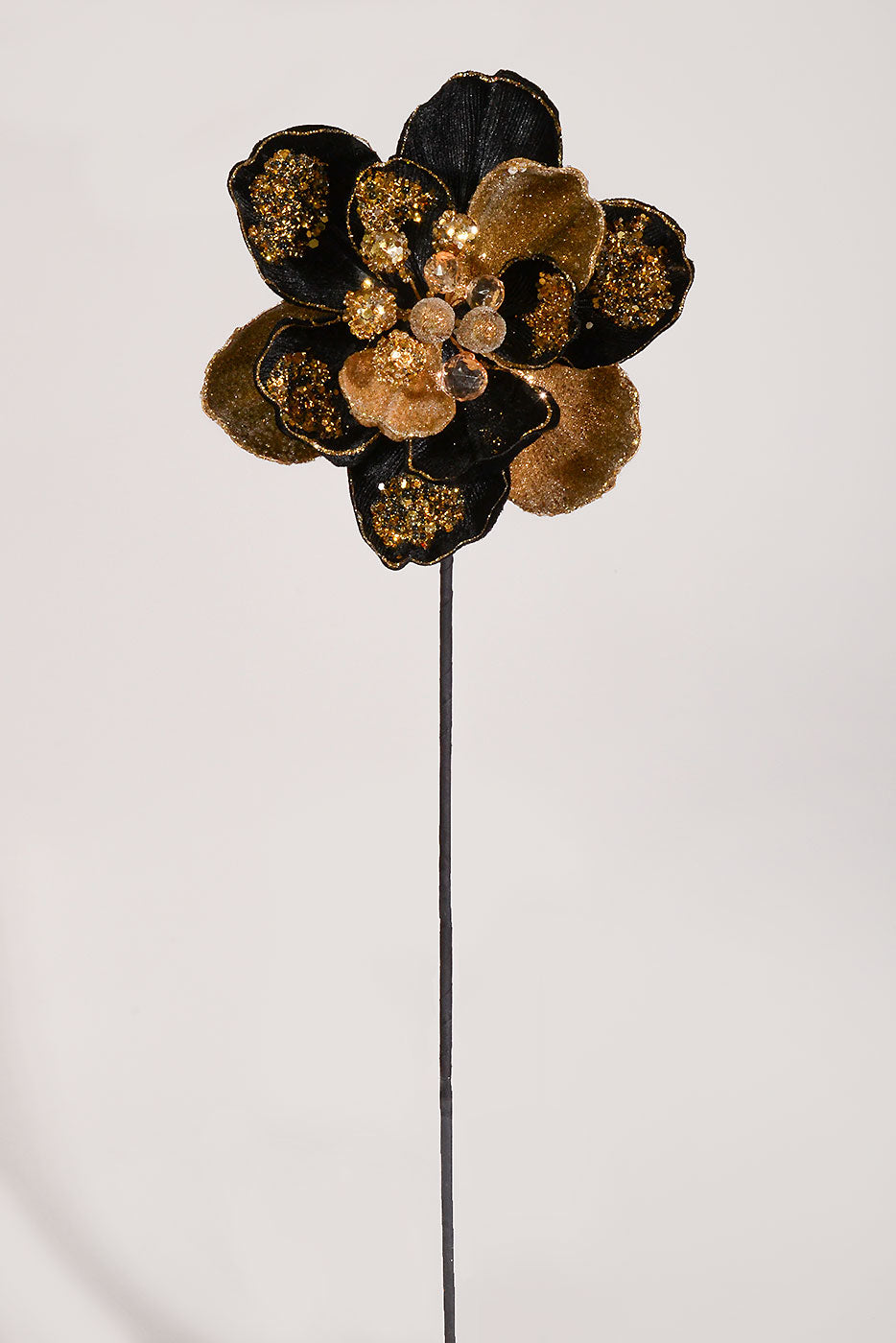 28" Iced With Jewel Encrusted Magnolia Stem Black/Gold