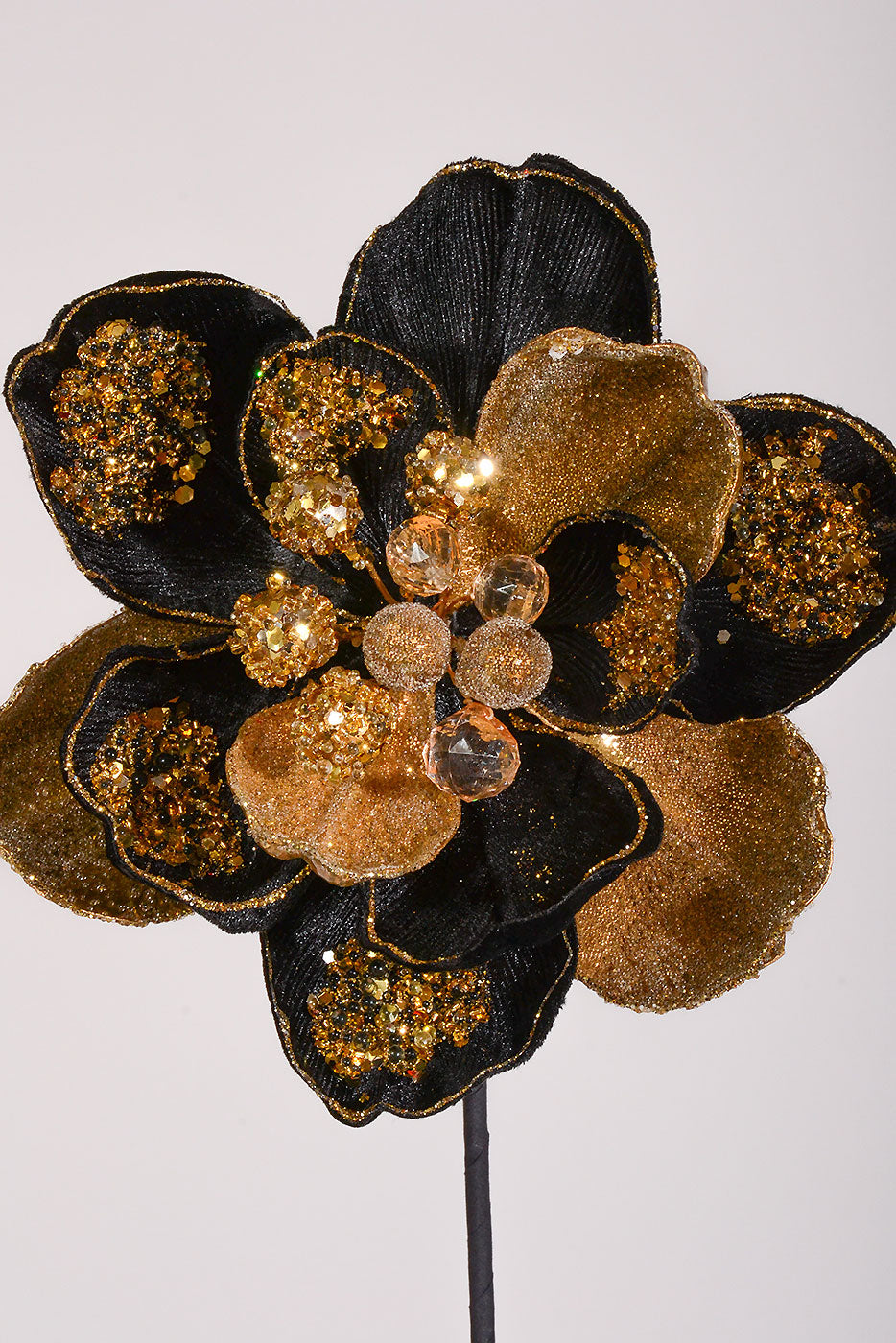 28" Iced With Jewel Encrusted Magnolia Stem Black/Gold