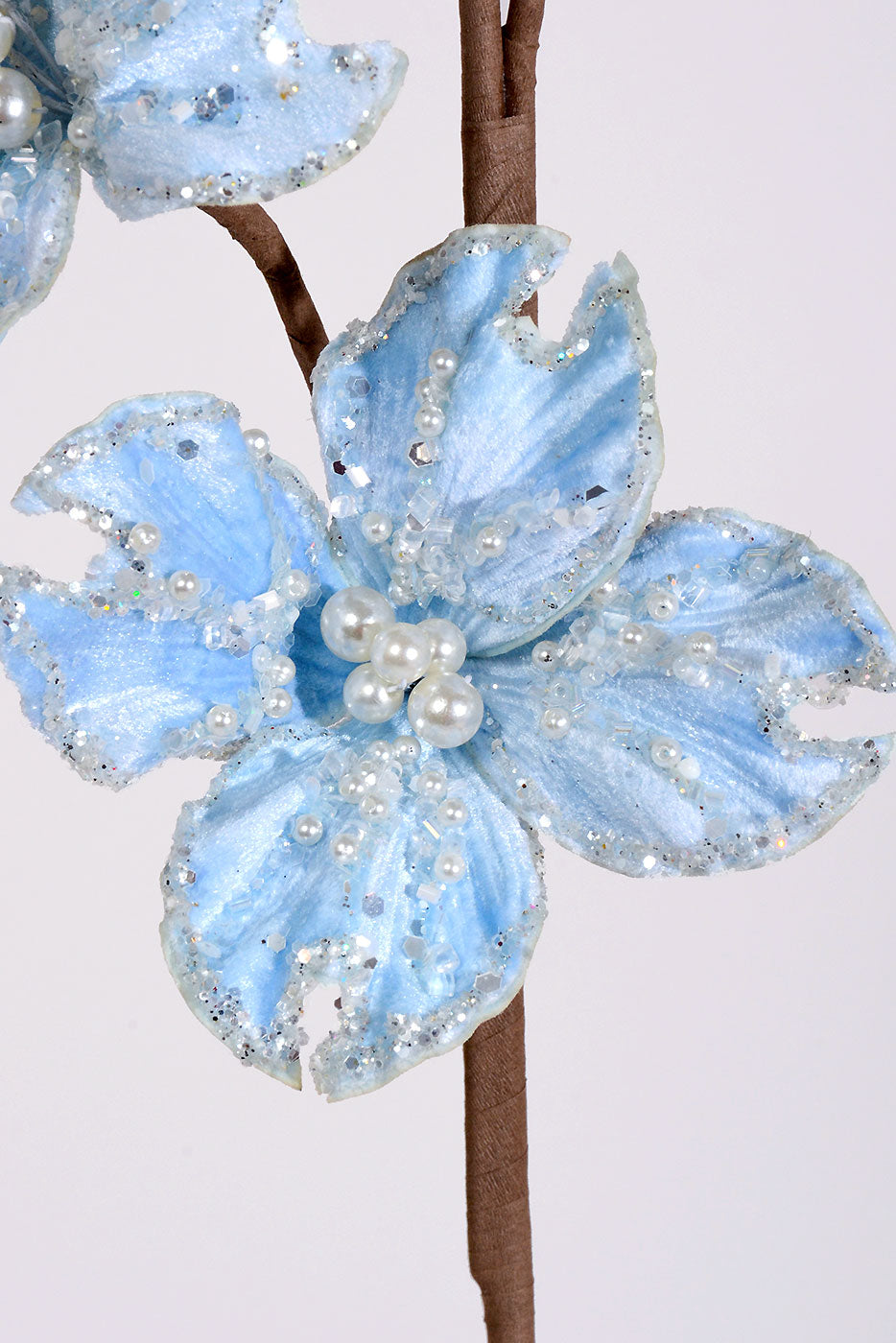 36" Glitter Dogwood Spray Light Blue