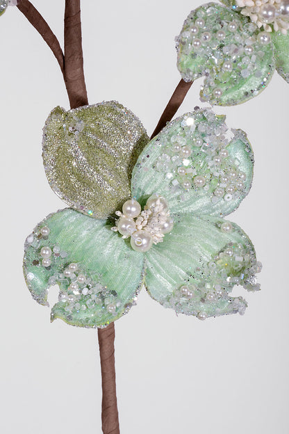 36" Winter Jewel Dogwood Spray Mint Green