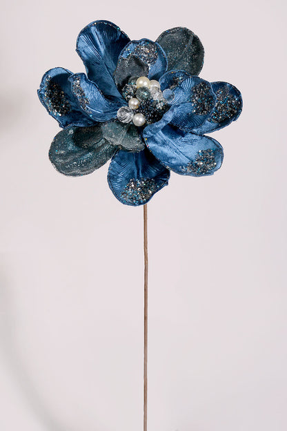 24" Iced Winter Magnolia Stem Navy Blue