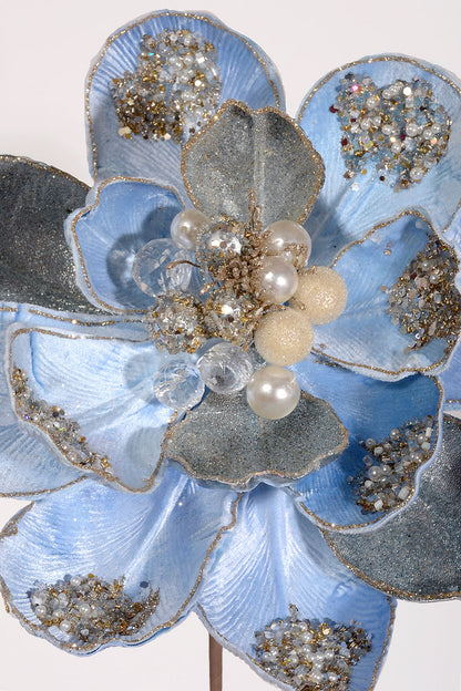 24" Iced Winter Magnolia Stem Light Blue