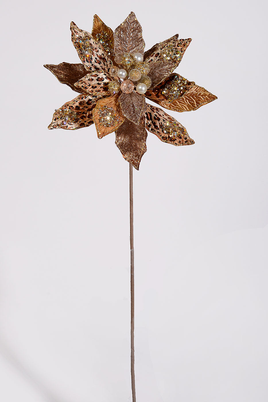 28&quot; Glitter/Jewel Safari Poinsettia Stem Copper/Gold