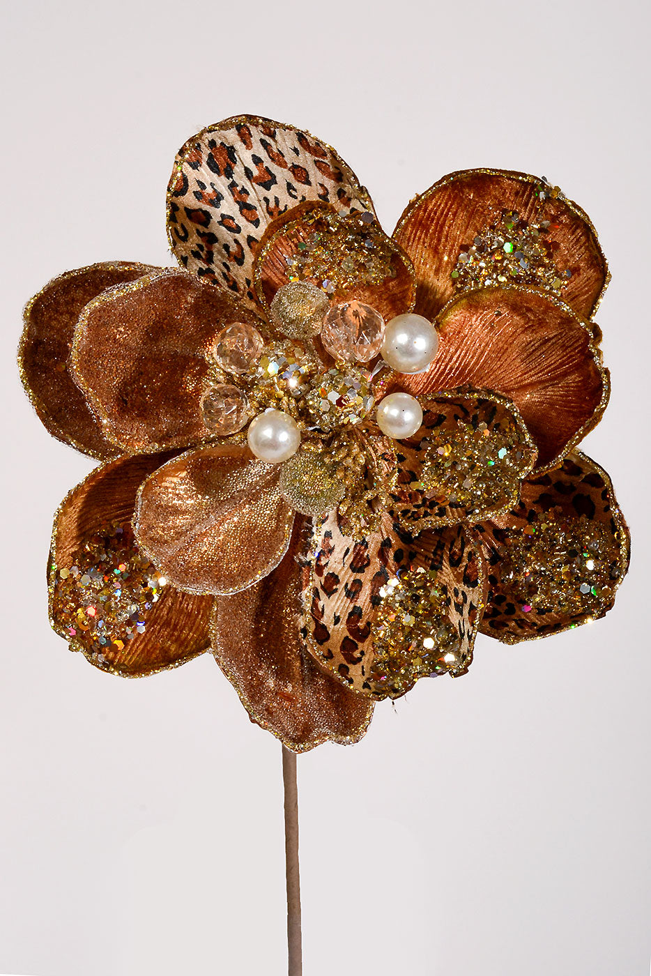 28" Glitter/Jewel Safari Magnolia Stem Copper/Gold