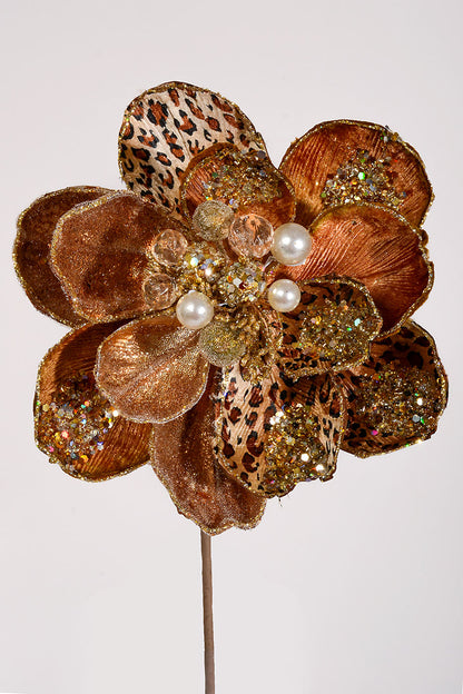 28" Glitter/Jewel Safari Magnolia Stem Copper/Gold