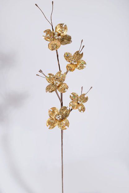 36" Winter Jewel Dogwood Spray Gold/Champagne