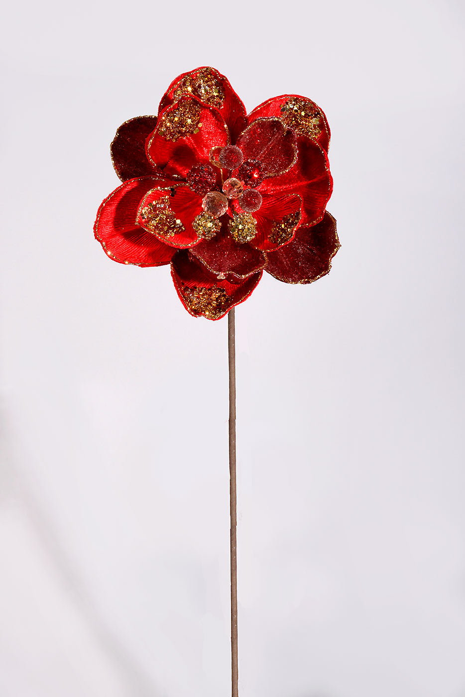 28" Iced With Jewel Encrusted Magnolia Stem Red/Gold