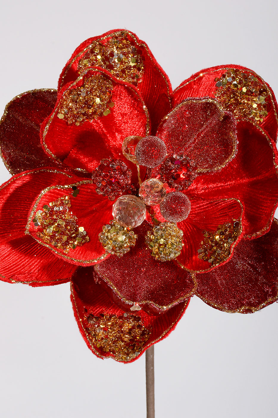 28" Iced With Jewel Encrusted Magnolia Stem Red/Gold