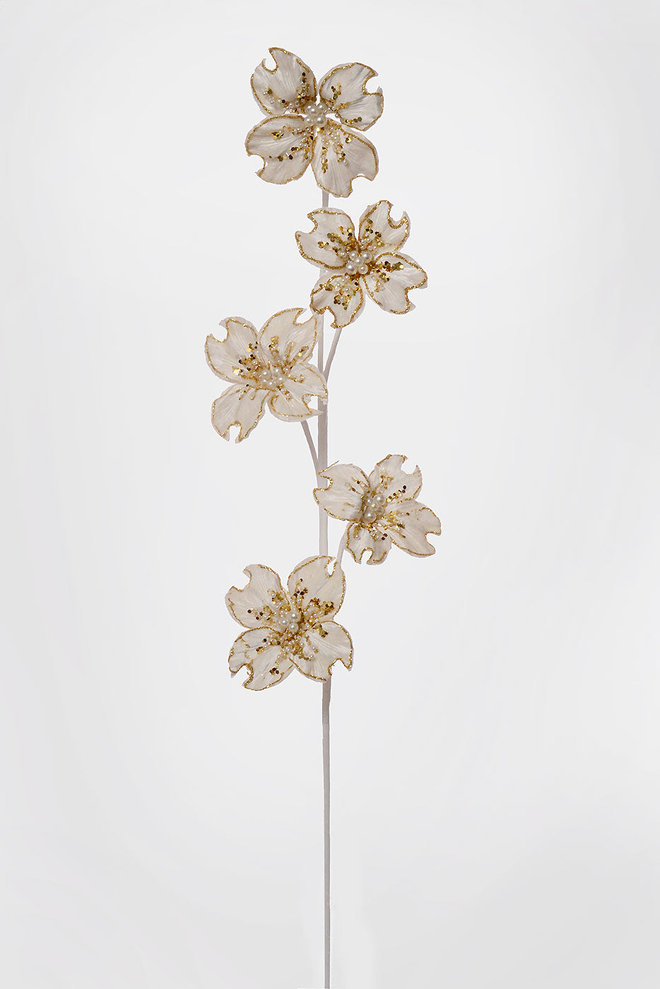 36" Glittered Dogwood Spray Ivory/Champagne