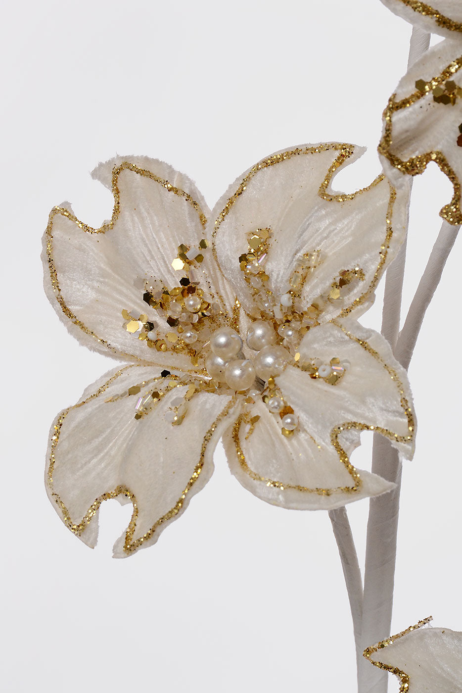 36" Glittered Dogwood Spray Ivory/Champagne