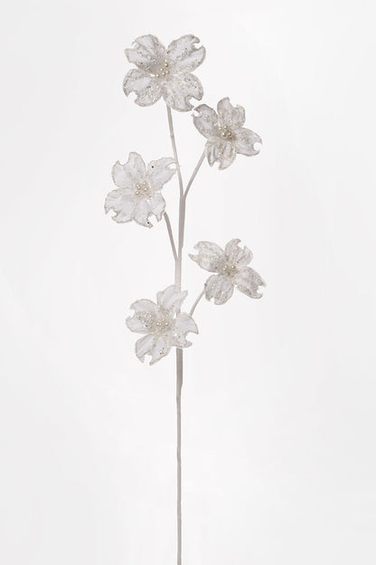 36" Glitter Dogwood Spray White