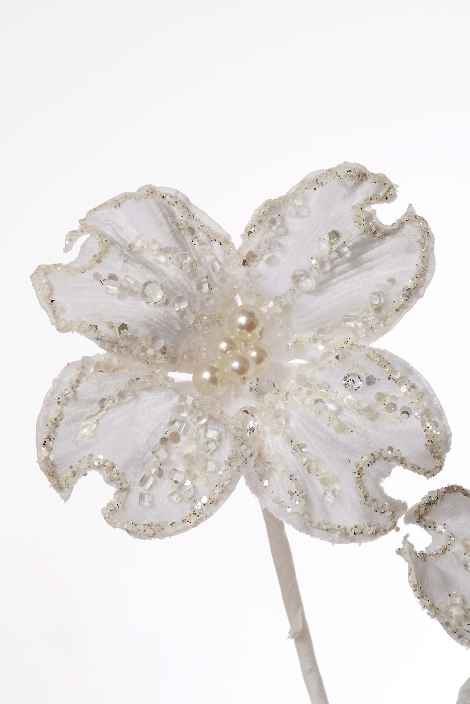 36" Glitter Dogwood Spray White