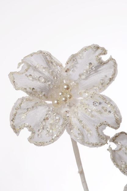 36" Glitter Dogwood Spray White