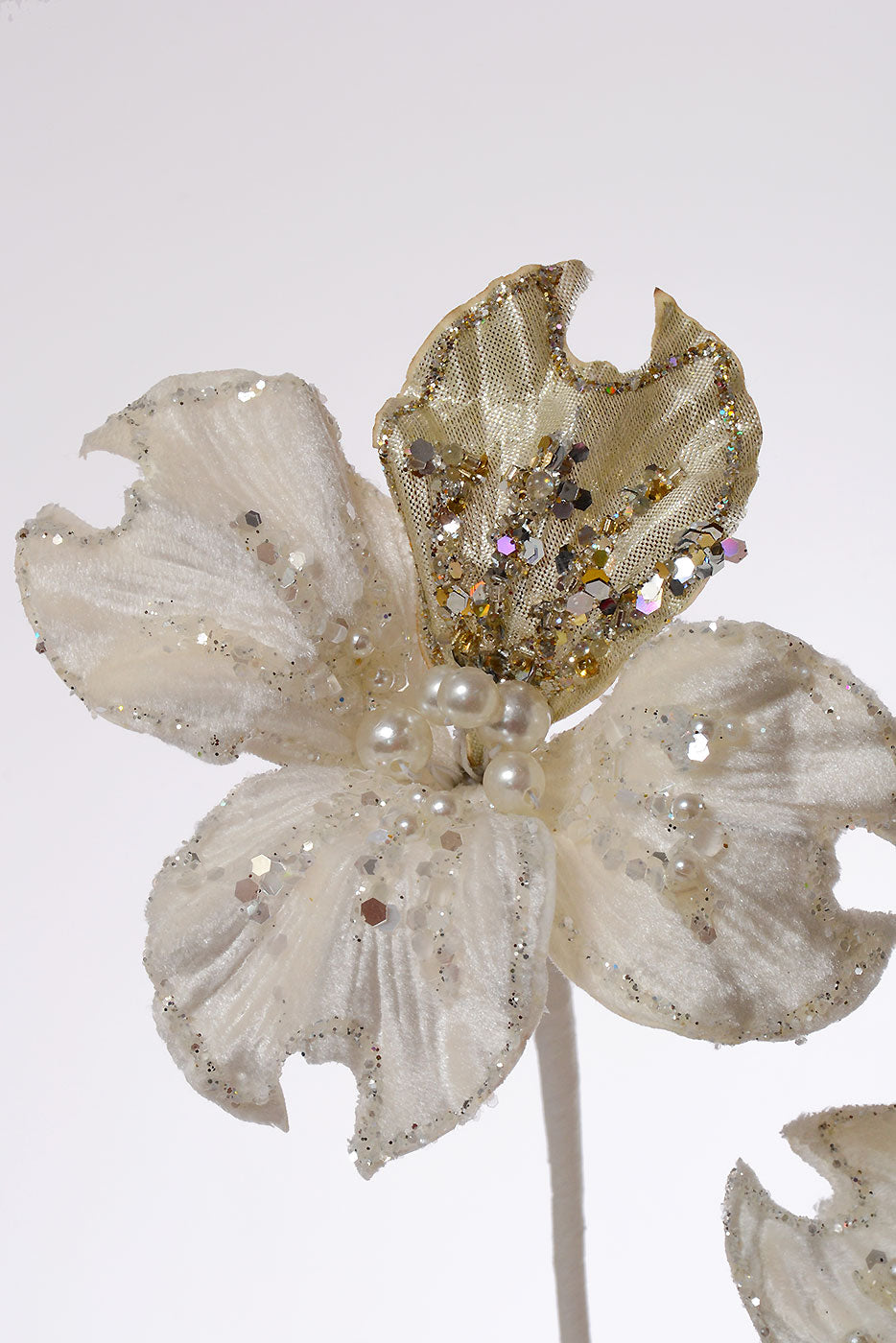 36"Glitter Dogwood Spray Ivory/Platinum