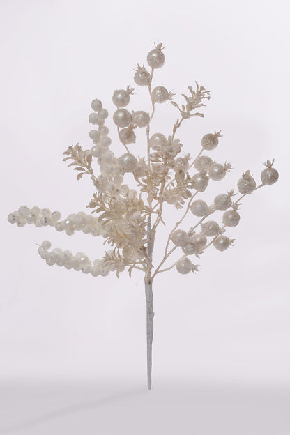 16" Winter Glitter Berry Pick White Iridescent