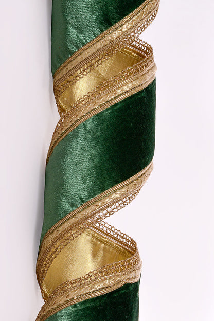 4" X 5Yds Wired Royalty Velvet With Gold Edge Ribbon Green