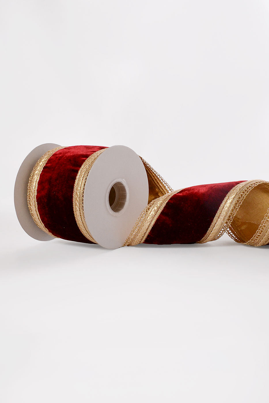 4" X 5Yds Wired Royalty Velvet With Gold Edge Ribbon Burgundy