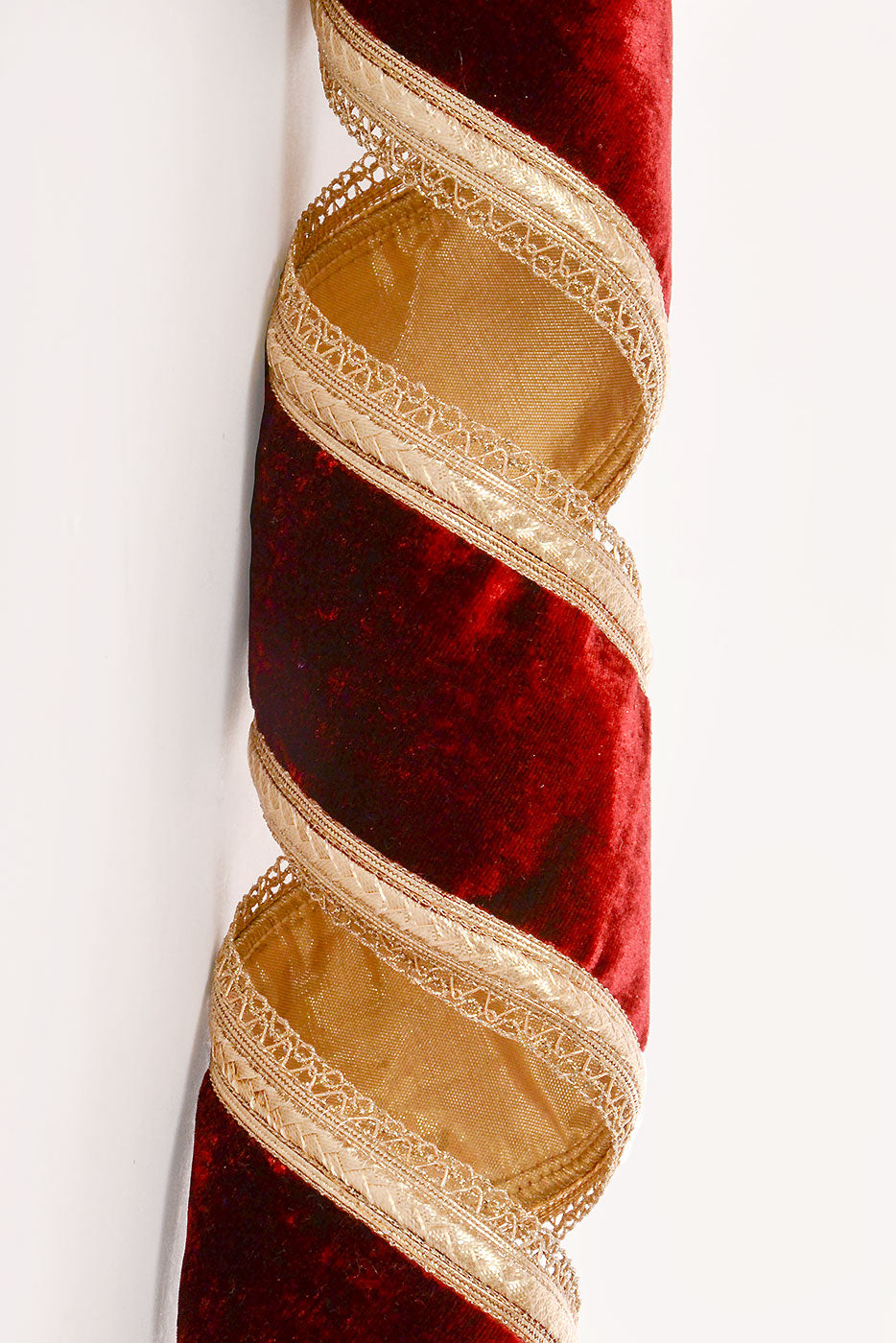 4" X 5Yds Wired Royalty Velvet With Gold Edge Ribbon Burgundy