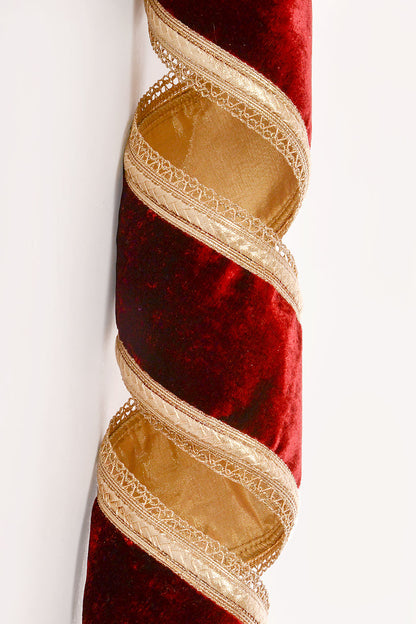 4" X 5Yds Wired Royalty Velvet With Gold Edge Ribbon Burgundy