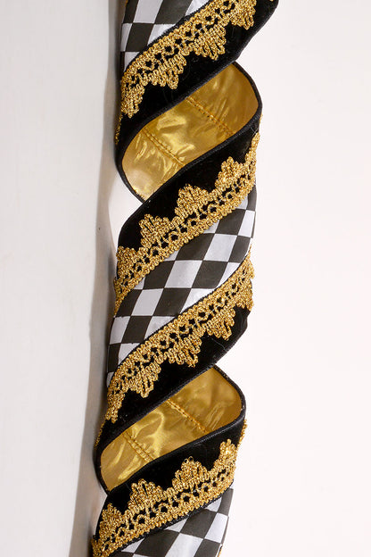 4" X 5Yds Wired Center Diamond With Brocade Velvet Black/White