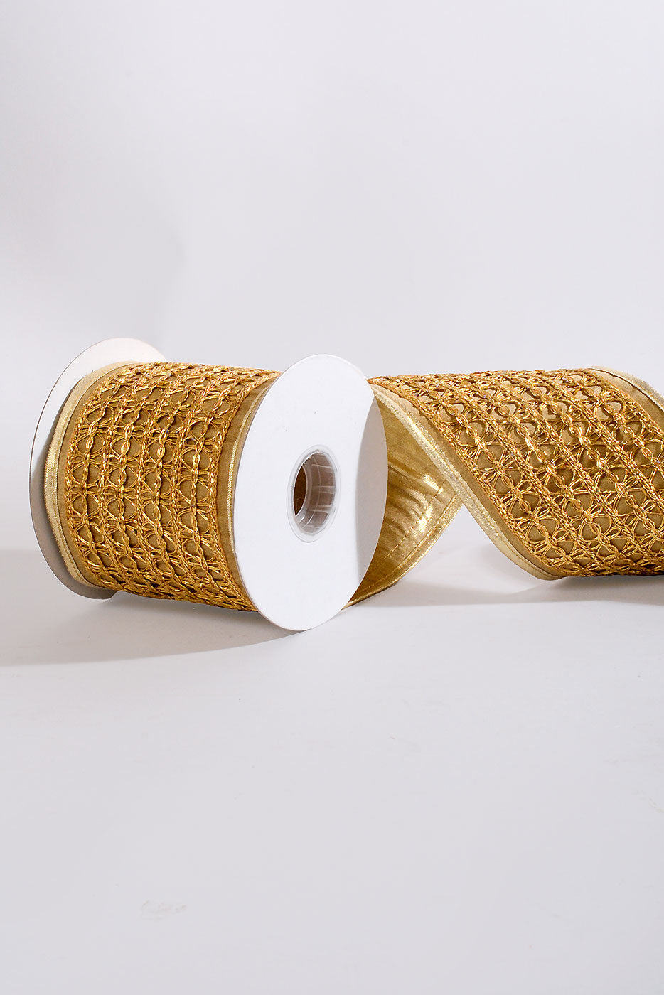 4" X 5Yds Wired Mesh Metallic Dupion Ribbon Gold