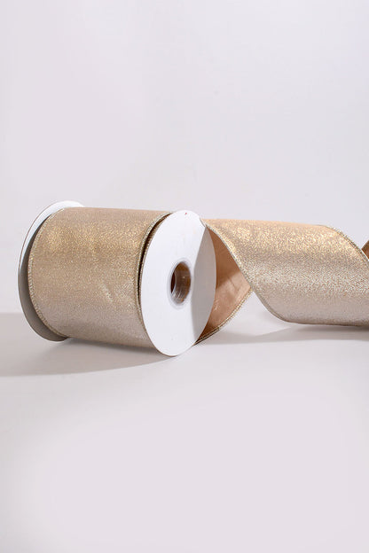 4" X 10Yds Wired Metallic Taffeta Ribbon Champagne