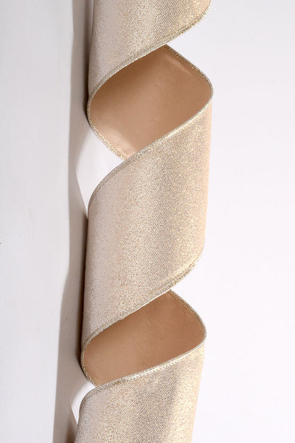 4" X 10Yds Wired Metallic Taffeta Ribbon Champagne