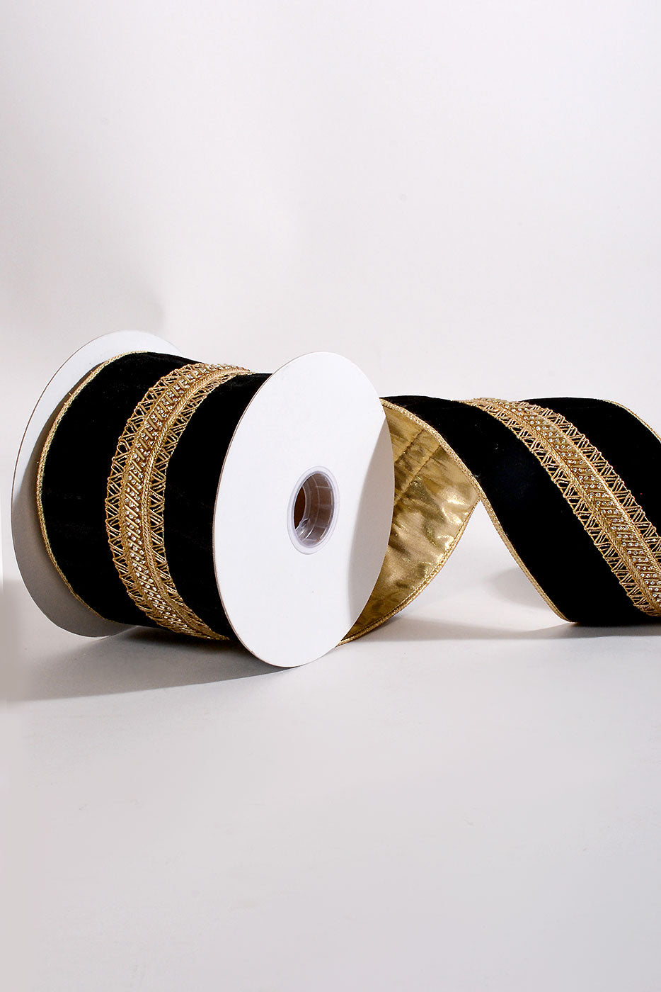 4" X 5Yds Wired Beaded Jewel Trim Royal Velvet Black/Gold