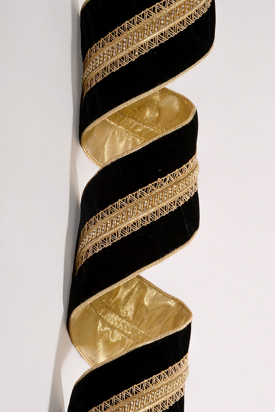 4" X 5Yds Wired Beaded Jewel Trim Royal Velvet Black/Gold