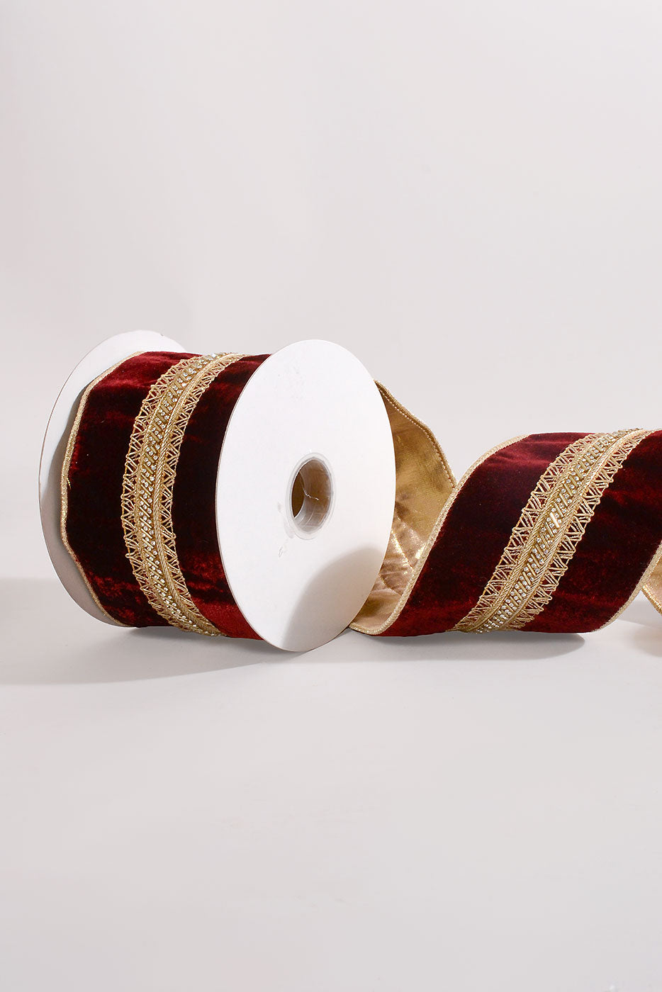 4" X 5Yds Wired Beaded Jewel Trim Royal Velvet Burgundy/Gold