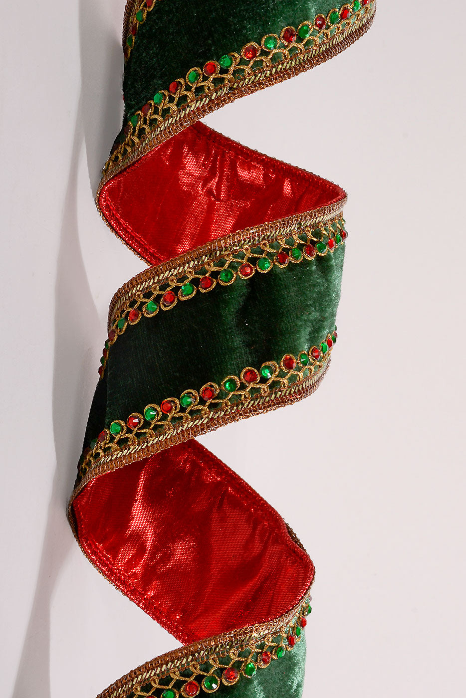 2.5" X 5Yds Wired Jewel Edge Velvet Ribbon Green