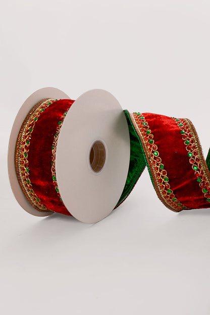 2.5" X 5Yds Wired Jewel Edge Velvet Ribbon Red