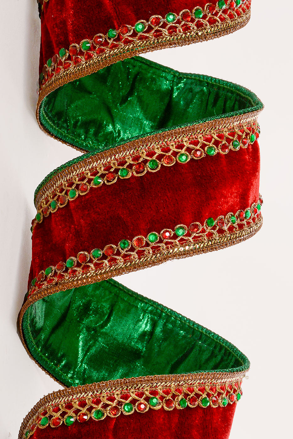 2.5" X 5Yds Wired Jewel Edge Velvet Ribbon Red