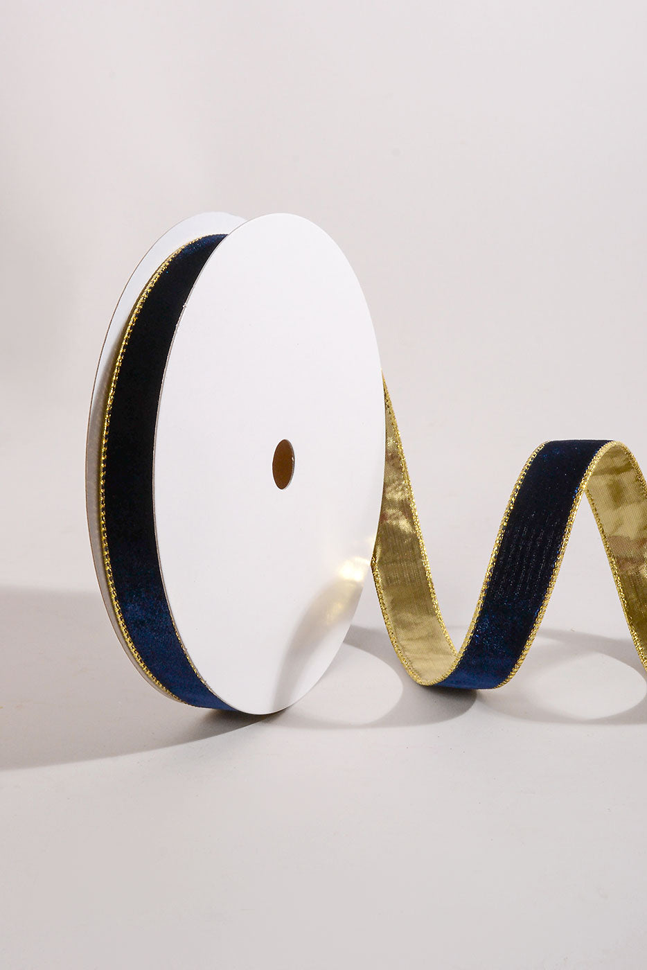 1" X 20Yds Wired Velvet Ribbon with Metallic Edge Midnight Blue