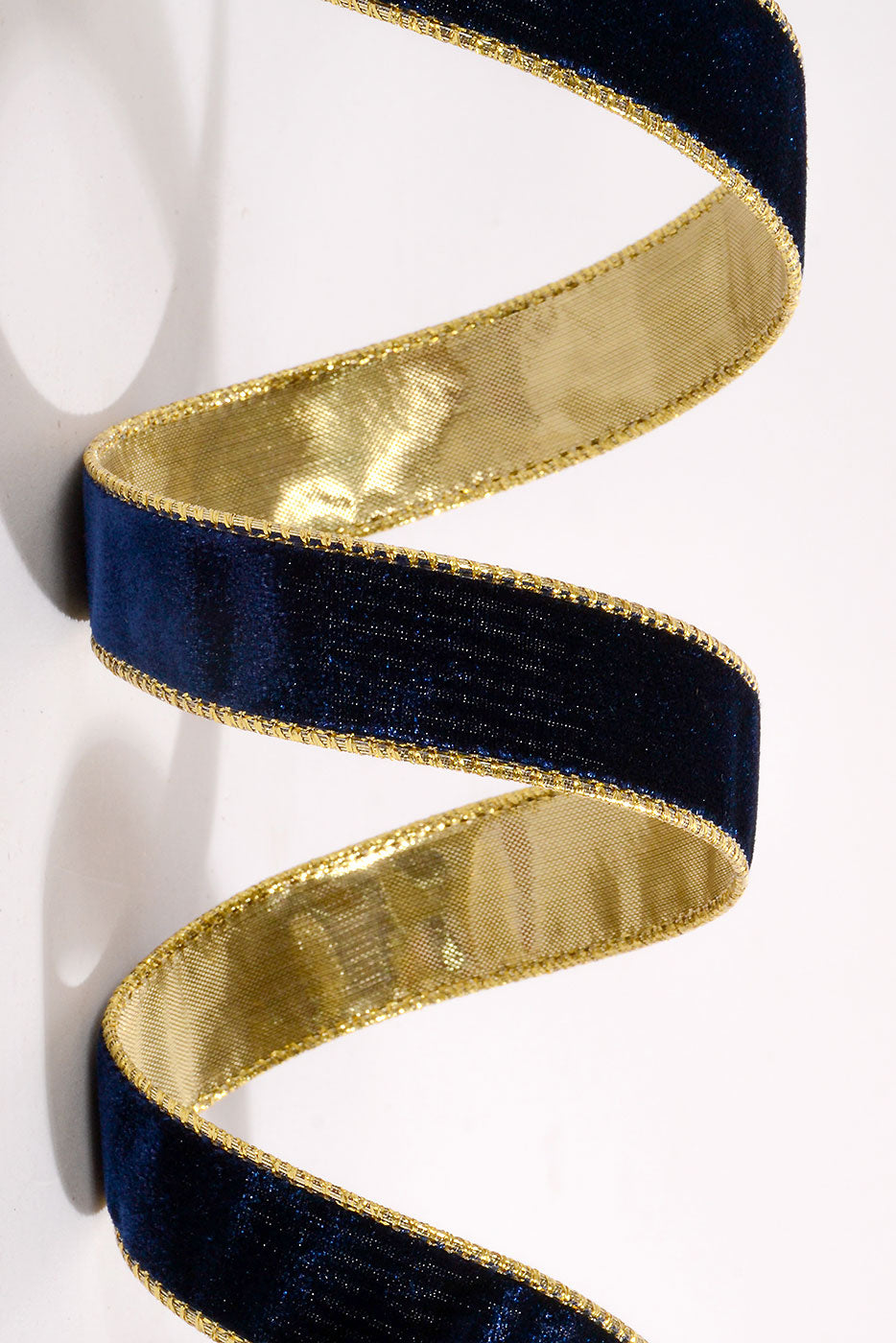 1" X 20Yds Wired Velvet Ribbon with Metallic Edge Midnight Blue