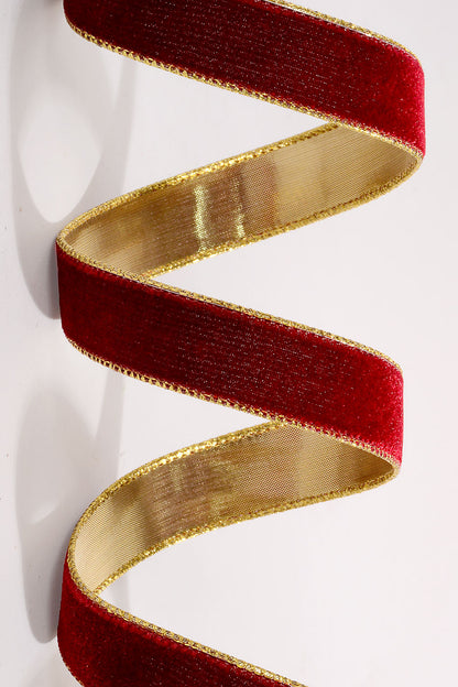1" X 20Yds Wired Velvet Ribbon with Metallic Edge Burgundy