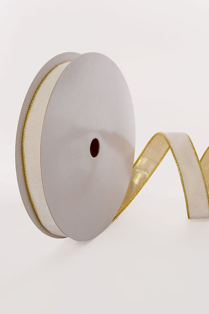 1" X 20Yds Wired Velvet Ribbon with Metallic Edge Ivory