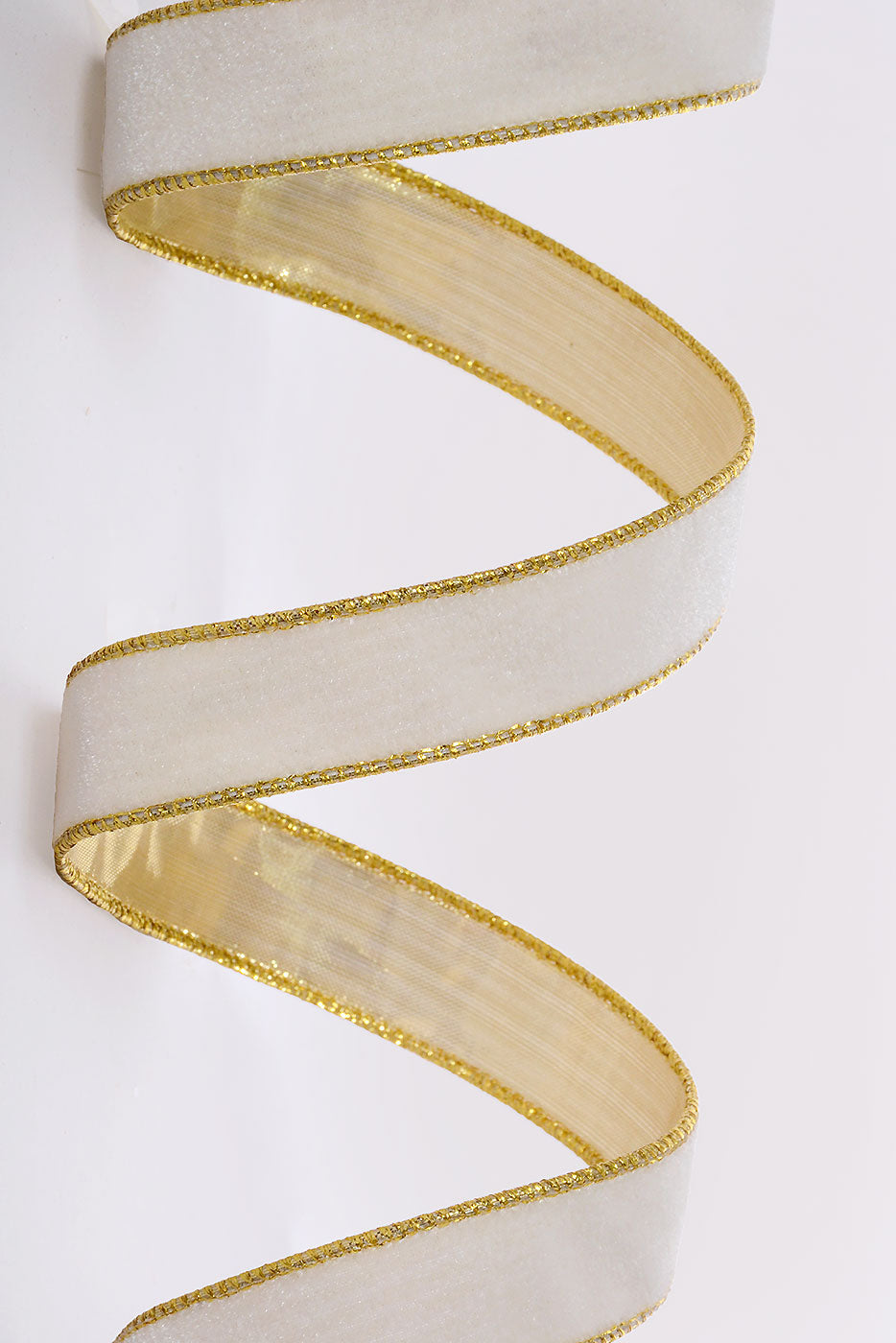 1" X 20Yds Wired Velvet Ribbon with Metallic Edge Ivory