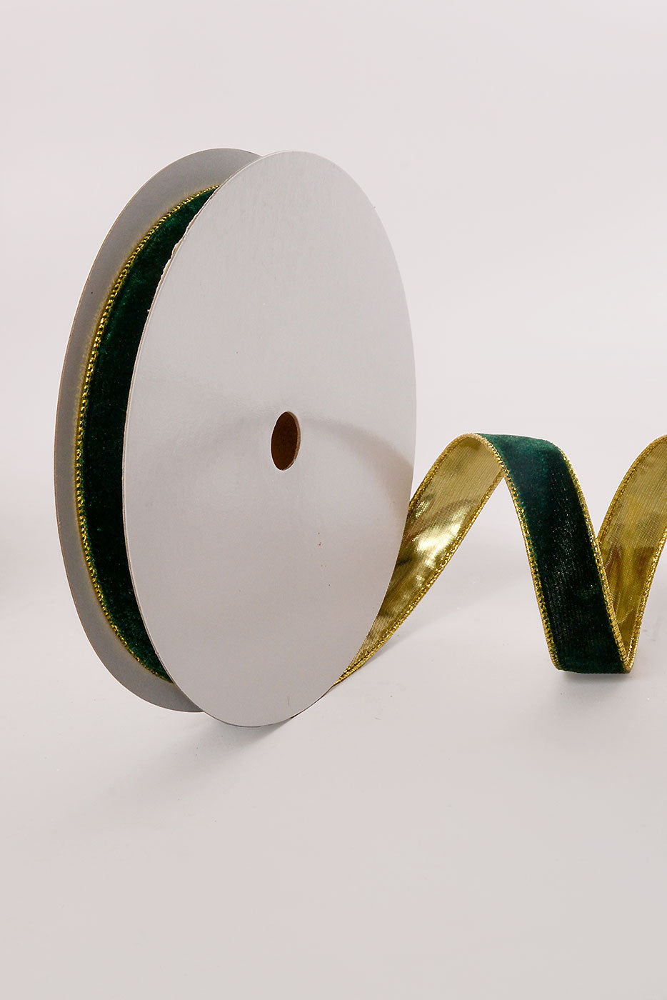 1" X 20Yds Wired Velvet Ribbon with Metallic Edge Green