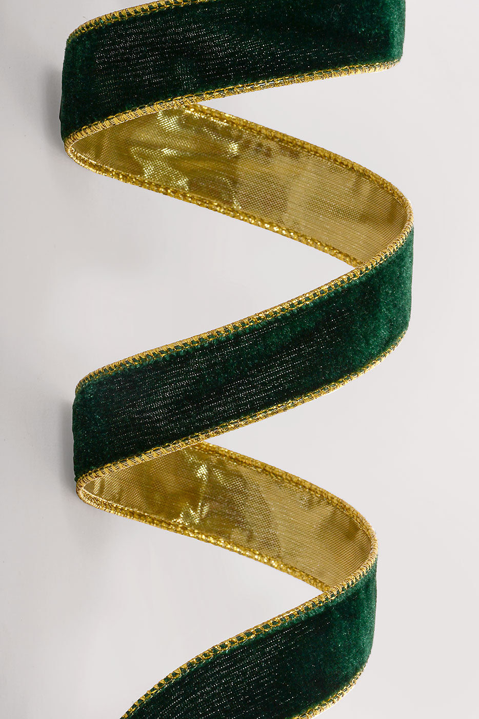 1" X 20Yds Wired Velvet Ribbon with Metallic Edge Green