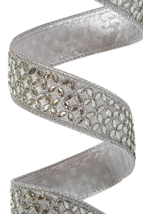 1.5"10yds Met Dupion W/fl Trellis Trim