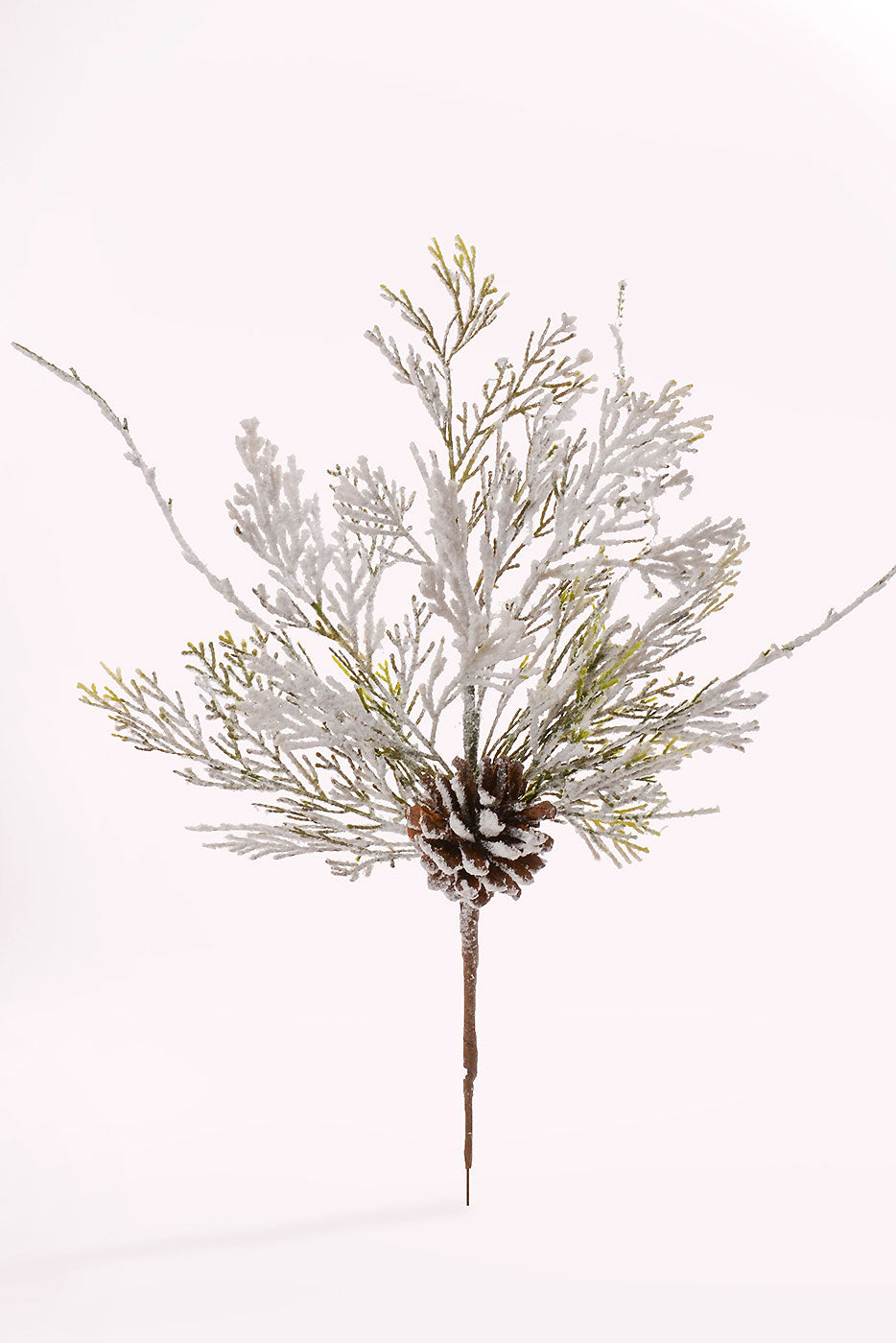 18" Snow Cedar Pinecone Spray